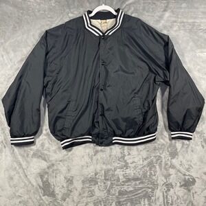 Haband Mens Black Nylon Snap Front Bomber Jacket Athletic Stripe Collar Cuffs 3X